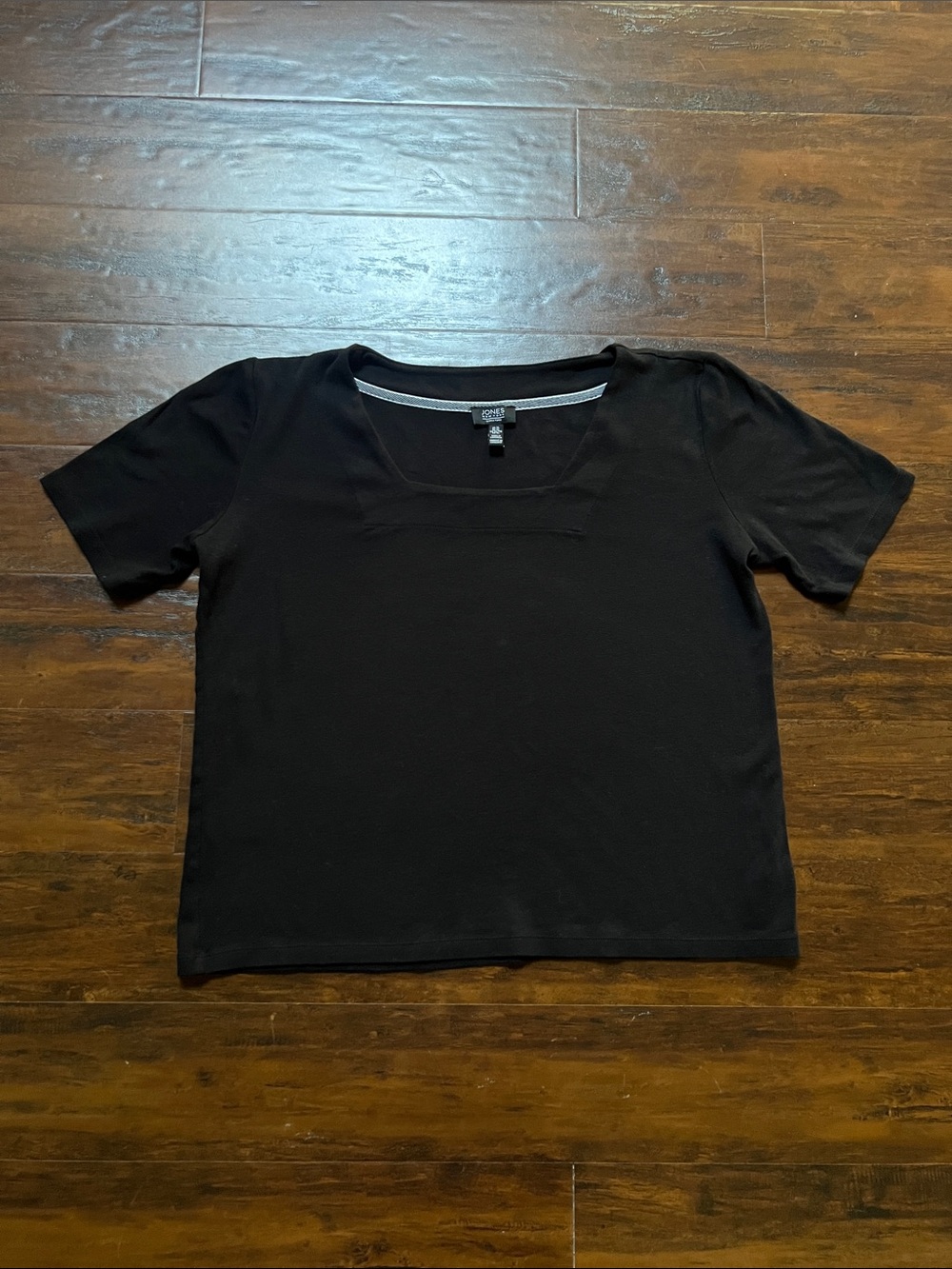 Jones New York Classic Black Women's Short-Sleeve Square Scoop Neck Top Size XL